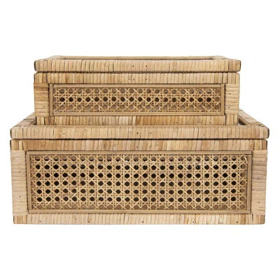 Modern Rectangular Display Boxes with Lids & Glass Tops (Set of 2 Sizes), Rattan and Wood Decorative Storage Boxes | Wayfair North America