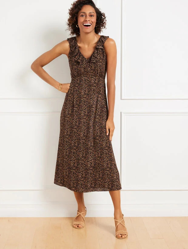 Fit & Flare Ruffle Midi Dress - Delicate Leopard | Talbots
