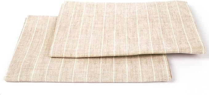 LinenMe Pinstripe X2 Tea Towels, 19 by 28-Inch, Natural/Off-White | Amazon (US)