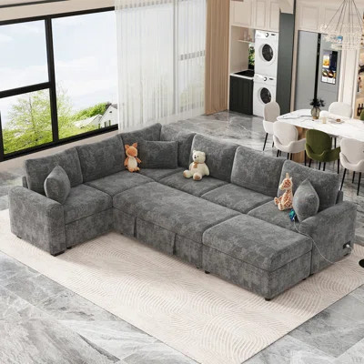 112.2" Sectional Sofa Pull-Out Sofa Bed Sleeper With A Storage Ottoman,Three Pillows And Charging Devices For Living Room | Wayfair North America