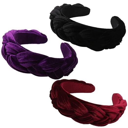 Velvet Padded Headband - Fashion Handmade Braided Hairclip Knot Hairband for Women Girl Pack of 3 | Amazon (US)