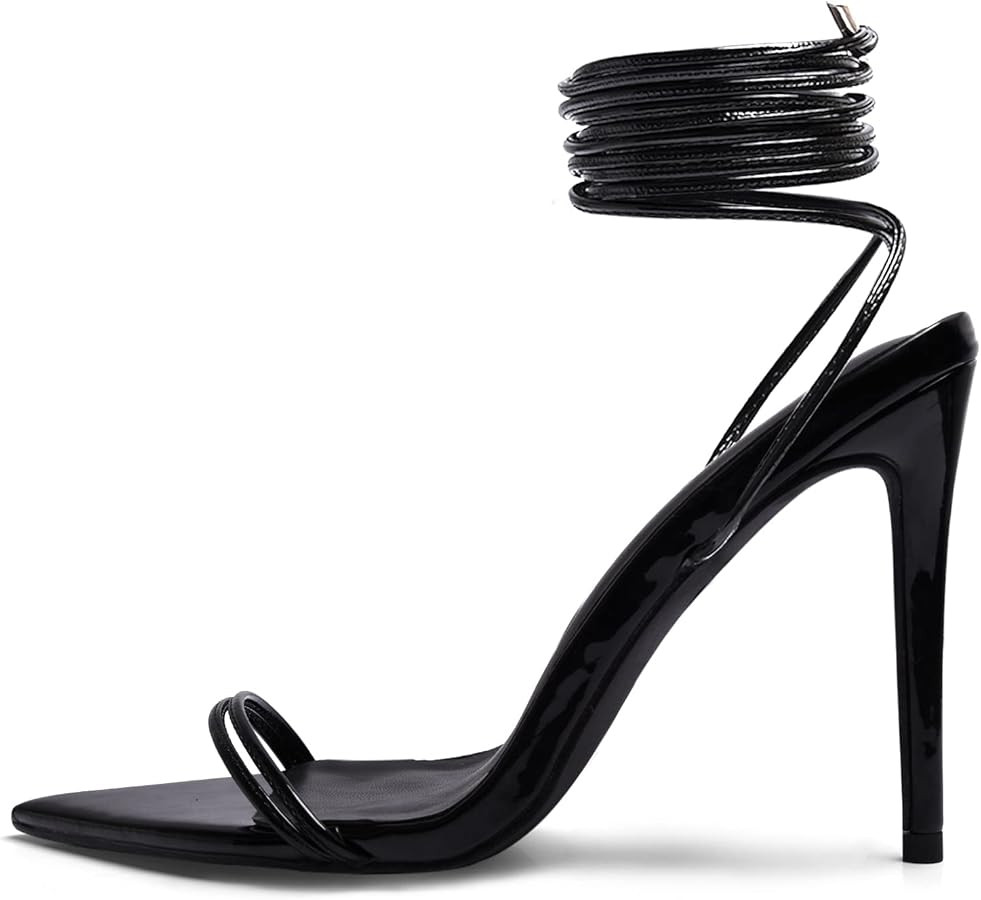 Elisabet Tang Women Lace up Heels Sandals Sexy 4.3 inch Strappy Stiletto Pointed Toe Heels Sandal... | Amazon (US)