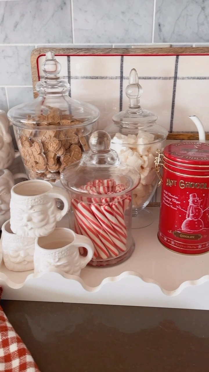 Hot cocoa station, hot chocolate, snowflake marshmallows, Christmas kitchen, Christmas decor

#LTKHoliday #LTKHome #LTKSeasonal