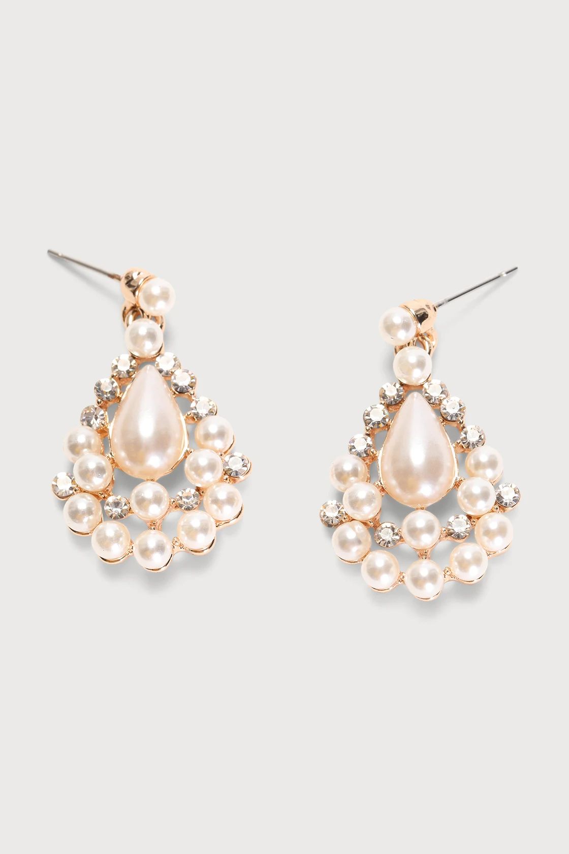 Glow Together Gold Pearl and Rhinestone Teardrop Earrings | Lulus (US)
