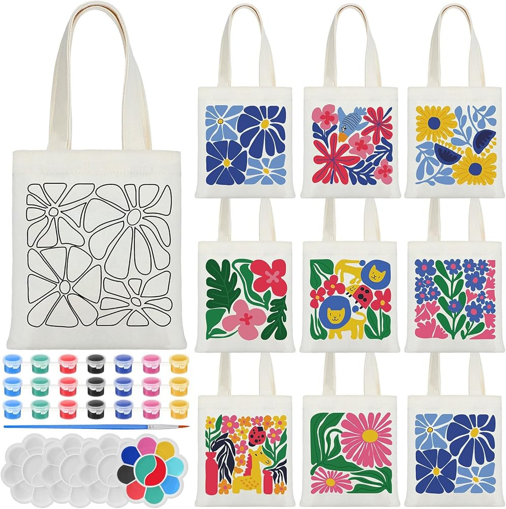Aliceset 16 Pcs Color Your Own Bag Canvas Doodle for Painting Craft Ocean Boho Reusable Cotton Mi... | Amazon (US)