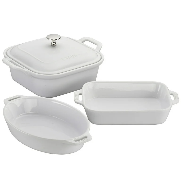 Staub Ceramic 4-pc Baking Pans Set, Casserole Dish with Lid, Brownie Pan, White | Walmart (US)