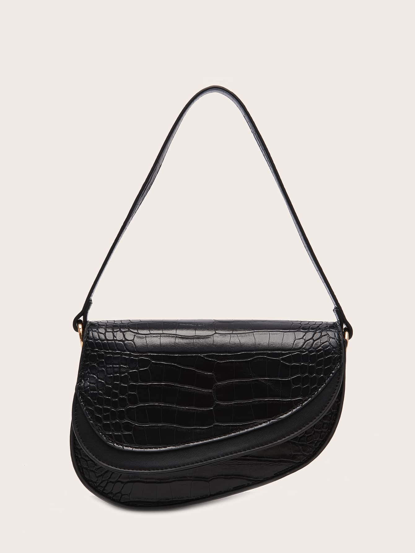 Croc Embossed Saddle Bag | SHEIN