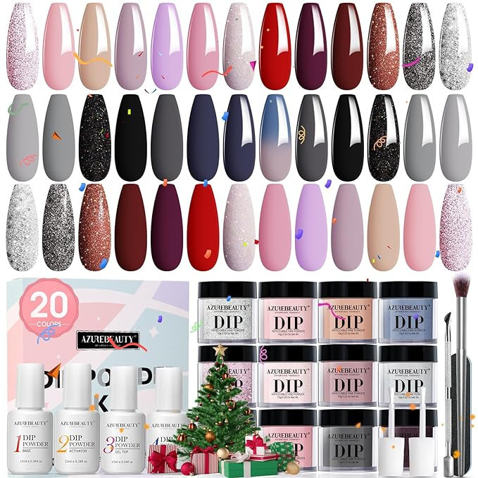 29 Pcs Dip Powder Nail Kit Starter, AZUREBEAUTY 20 Colors Winter Glitter Red Black Nude Acrylic D... | Amazon (US)