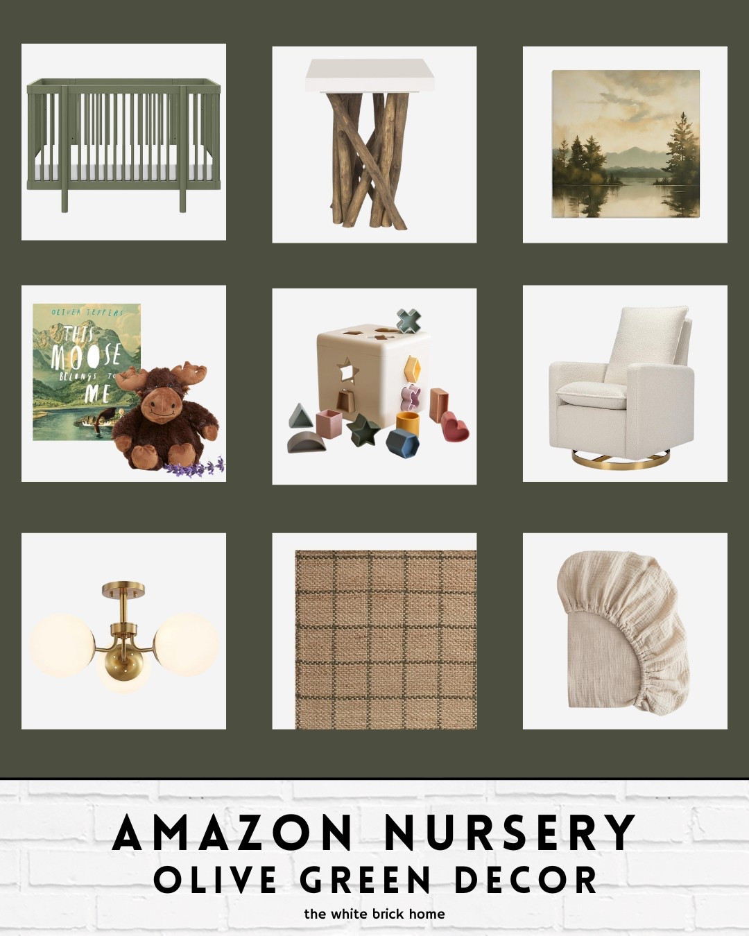 Olive green is a soothing, fresh color for a nursery! These are a few decor options for a woodland theme that make up a cute design.

Nursery, nursery decor, nursery finds, home decor, home finds, nursery theme, nursery inspiration, nursery rug, nursery semi flush mount, nursery bedding, nursery crib, nursery side table, nursery glider, nursery books, nursery rich loloi rug, nursery wall art, neutral nursery, green nursery, Olive green nursery, nursery lighting, nursery flush mount, nursery ideas, nursery finds, gender neutral nursery, girls nursery, boys nursery, Amazon, Amazon nursery, Amazon nursery furniture 

#LTKBump #LTKBaby #LTKHome