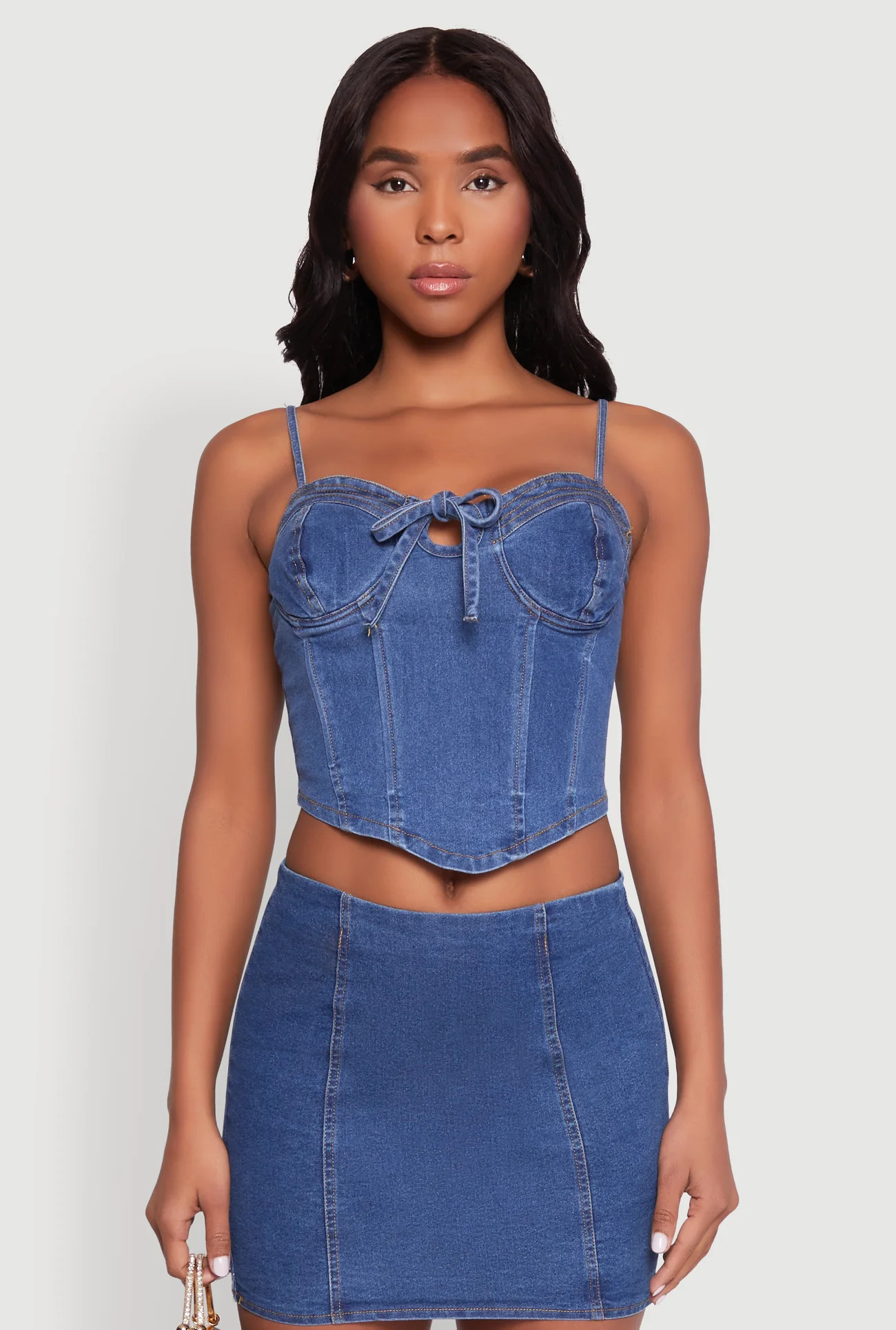Denim Tie Front Bustier Top | Rainbow Shops