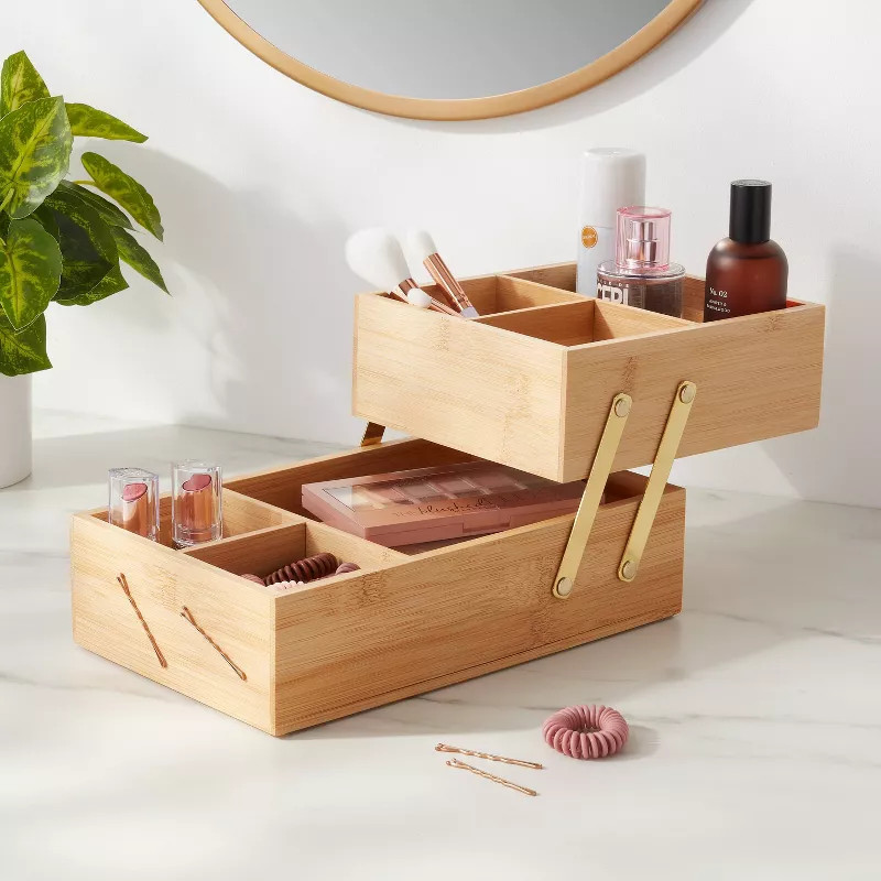 10" x 6" x 5" Hinged Bamboo Countertop Organizer - Brightroom™: Bathroom & Vanity Tray, Light B... | Target
