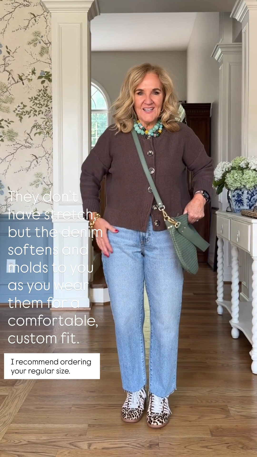 These jeans are incredibly flattering and have that classic, premium denim feel. They don’t have stretch, but the denim softens and molds to you as you wear them for a comfortable, custom fit. They really hold everything in while creating a polished silhouette. I recommend ordering your regular size.

💡 LTK MADE EASY
❤️ Heart = Support my posts!
🔖 Save = Get sale & restock alerts
📋 Lists = Keep favorites organized
📲 Share = Send lists and products to a friend. Hello, Christmas List!
💬 Comment = Ask me anything about what I’m wearing.:-)

#LTKSeasonal #LTKOver40 #LTKootd