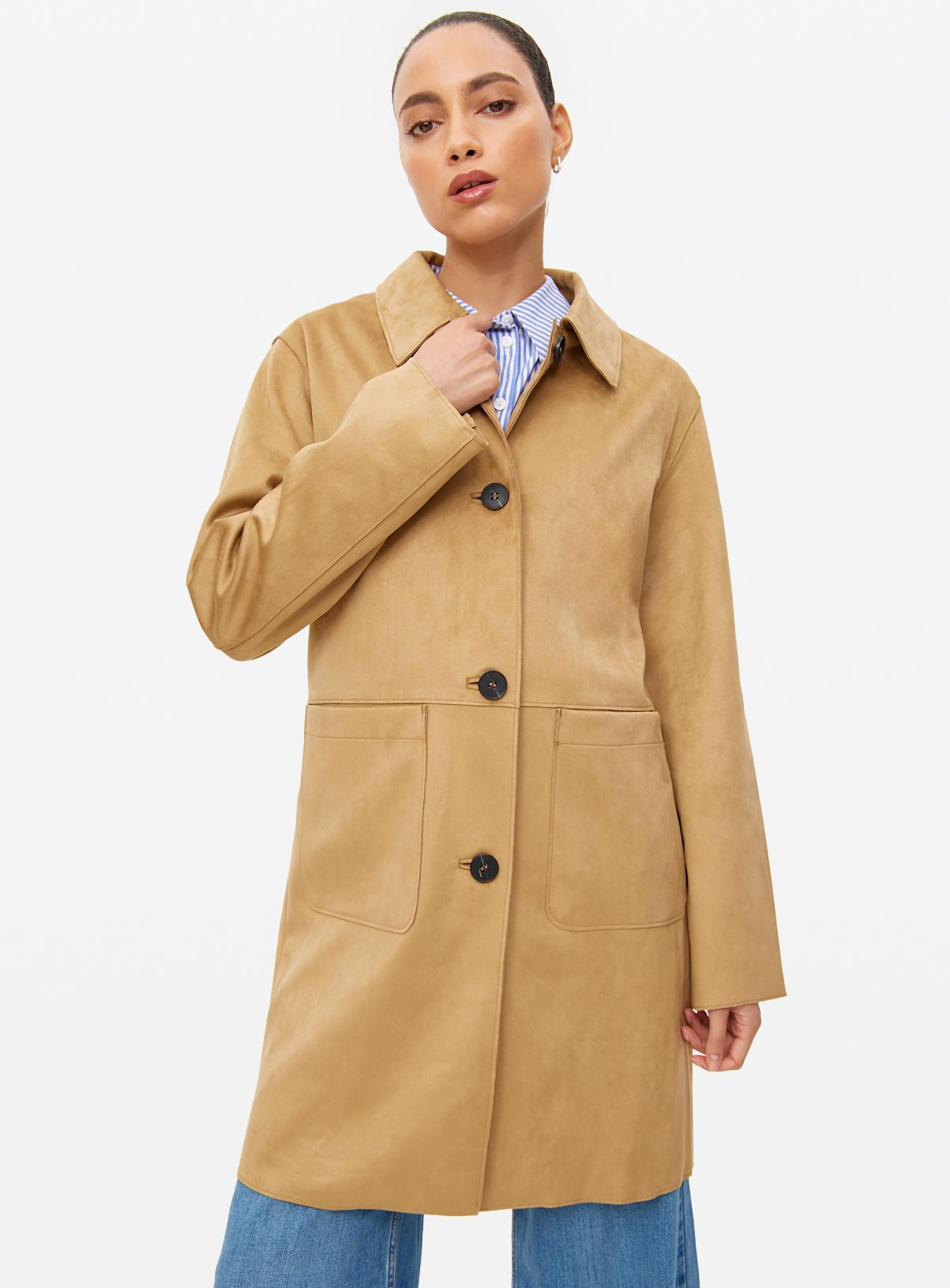 Tan Faux Suede Longline Coat | Tu Clothing