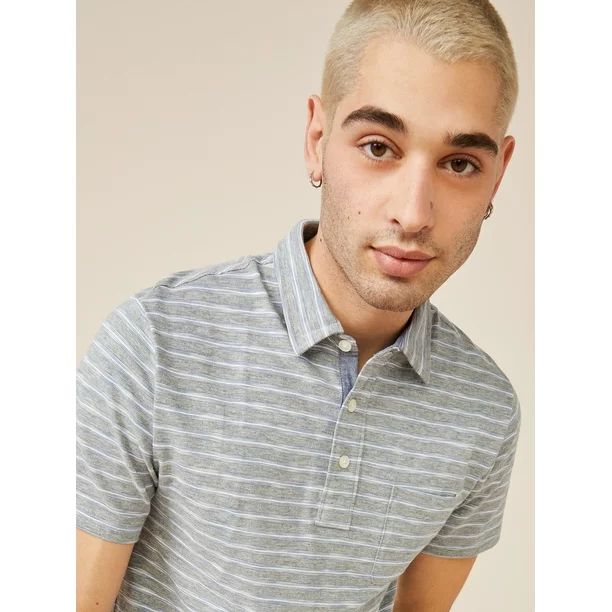 Free Assembly Men's Short Sleeve Stripe Polo Shirt with Pocket | Walmart (US)