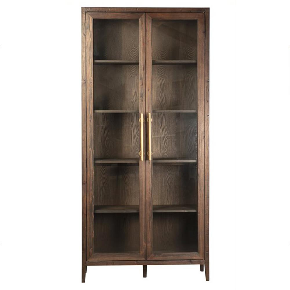 Selba Rustic Black Wood Frame Clear Glass Door Display Case China Cabinet | Kathy Kuo Home