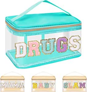 Preppy Clear Makeup Cosmetic Bag for Women Travel, Nylon PVC Chenille Glitter Letter Toiletry Sto... | Amazon (US)