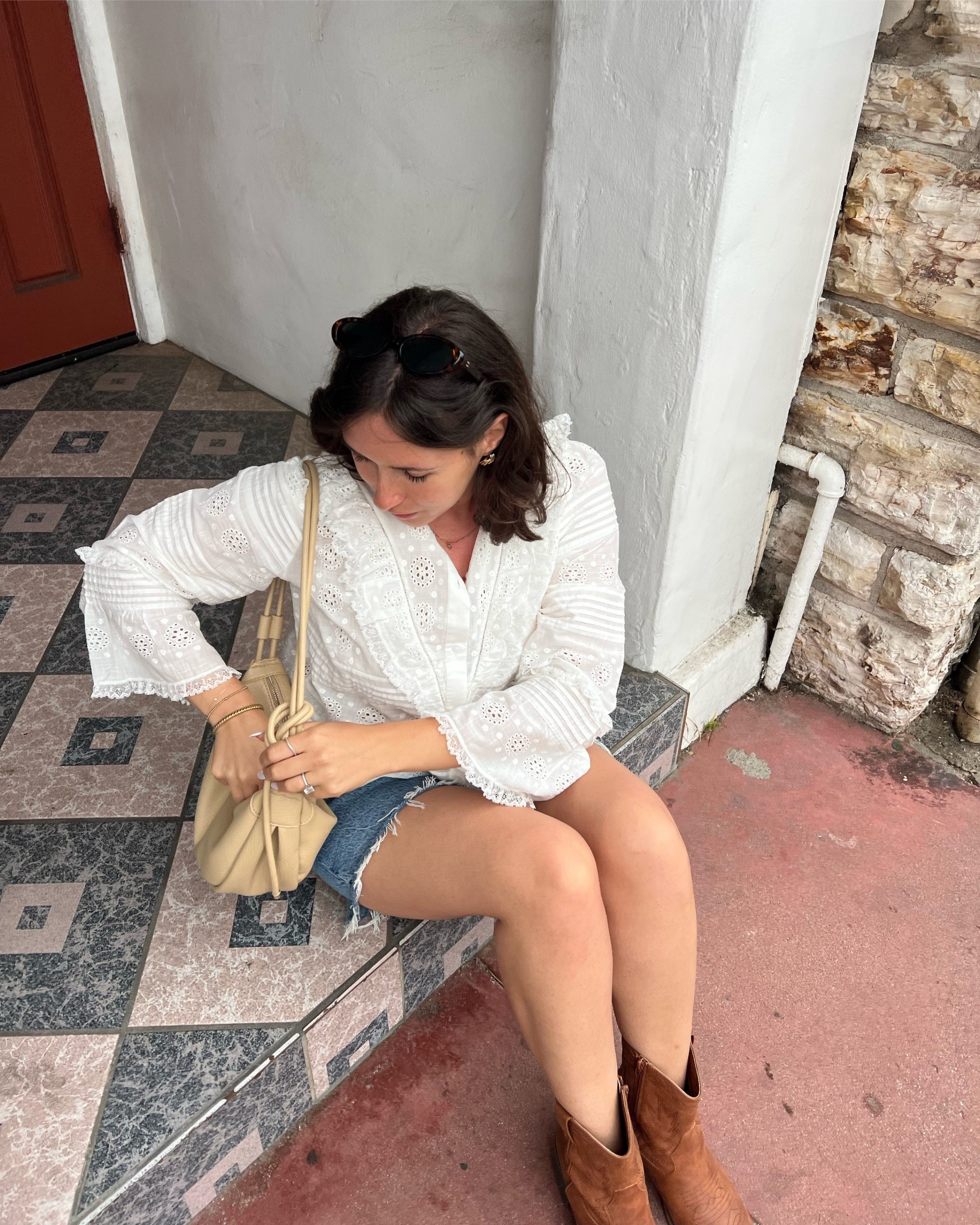 Easy breezy in sezane | Sezane outfit, country outfit, country concert, summer outfit, white top, summer top, shorts, Abercrombie shorts, wide shorts, Abercrombie outfit, cowboy boots, slouchy bag

#LTKOver40 #LTKStyleTip