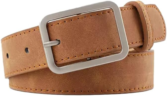 COTIM COYIN Women's Suede Leather Belts with Silver Buckle for Jeans, Pants, Dresses | Amazon (US)