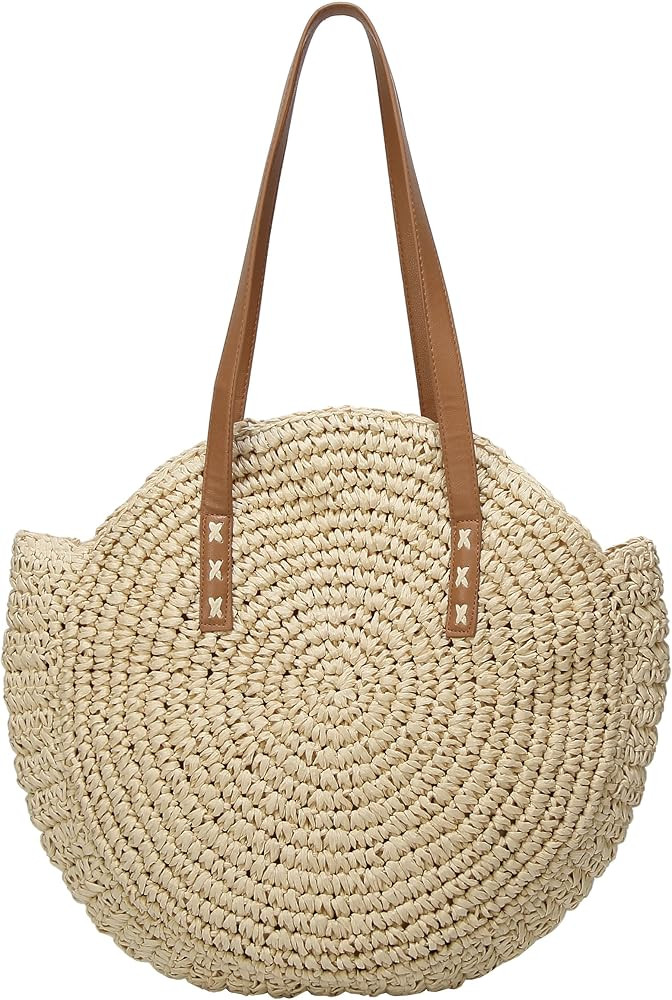 Straw Bag, Summer Beach Straw Bag For Women, Straw Purse, Round Large Woven Tote Handbags | Amazon (US)