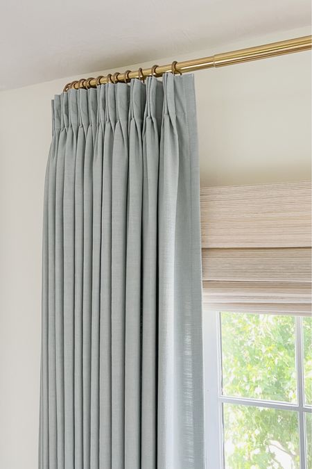 Curtains details:
Isabella heavyweight polyester cotton blend
Winter Sky
Triple pleated header
Room darkening liner
memory training
My curtain measurements 95”L x 75”W

Roman Shade:
Marble white
Outside mount
Room darkening liner

Use code: MICHELLE10 for 10% off your order!

Curtains, window treatments, home decor, drapery, pinch pleat curtains, pinch pleat drapery, Amazon curtains, window coverings

#LTKhome #LTKsalealert #LTKstyletip