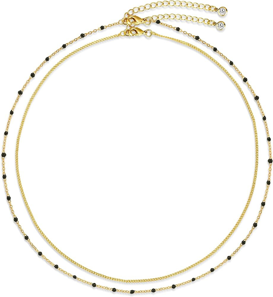 CHESKY 14k Gold Plated/Silver Plated Dainty Necklace for Women, Trendy Satellite Choker Necklace Thin Beaded Layered Choker Necklaces Discs Paperclip Chain Necklaces Womens Simple Jewelry | Amazon (US)