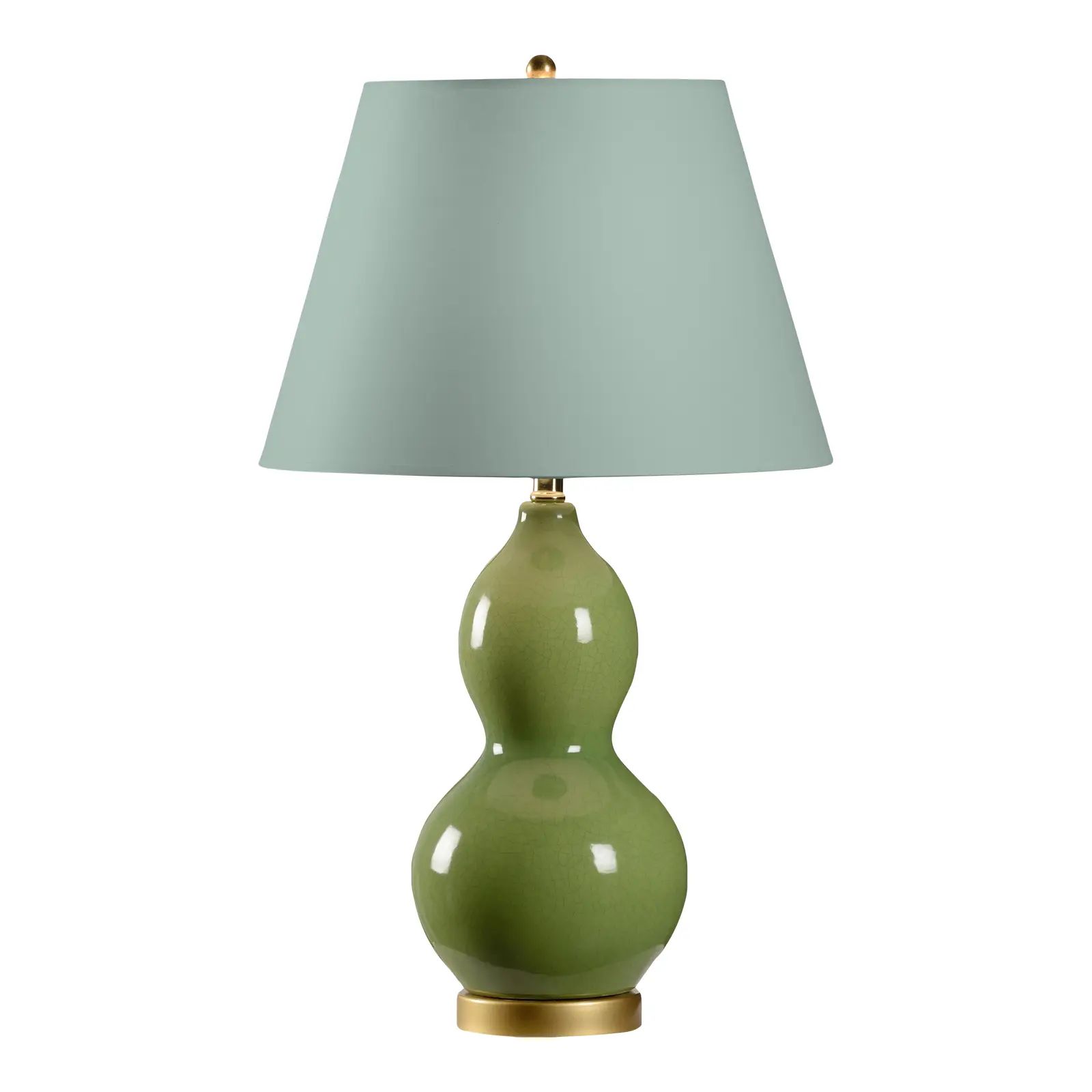 Casa Cosima Double Gourd Table Lamp, Green Craquelure Base with Palladian Blue Lamp Shade | Chairish