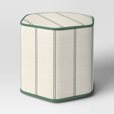 18"x16" Lydia Stripe Hexagon Outdoor Patio Poufs Green/Off-White - Threshold™ designed with Stu... | Target