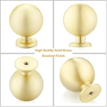 QogriSun 5-Pack Solid Brass Cabinet Knobs, Round Ball Gold Knobs for Dresser Drawer, 1.1-Inch Dia... | Amazon (US)