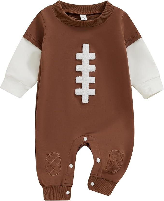 Lamuusaa Newborn Baby Boy Football Outfit Long Sleeve Football Embroidery Romper One Piece Bodysu... | Amazon (US)