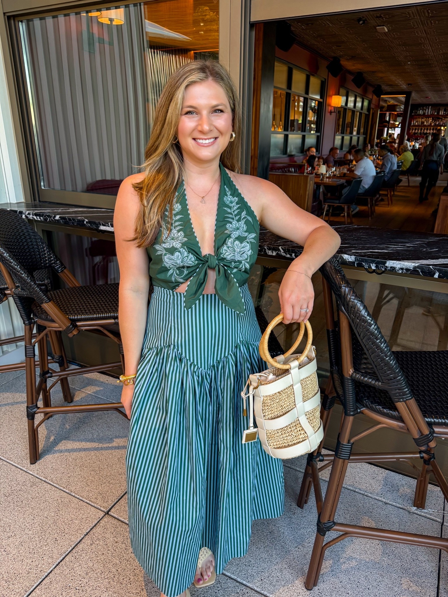 Farm Rio halter dress from Anthropologie - love that it’s two prints! 

Raffia flip flops with small block heel - super comfortable summer sandals from dolce vita! 

Raffia handbag and gold thick hoops hoop earrings from Kendra Scott

#LTKootd #LTKSaleAlert