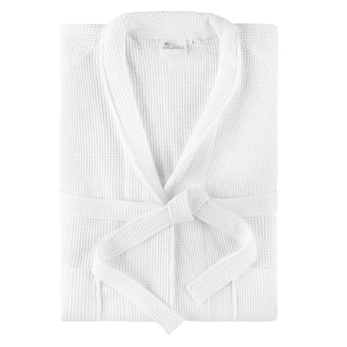 Whisper Organics Soft Waffle Bathrobe - GOTS and Fairtrade Certified 100% Cotton Bath Robe with 275 GSM Thickness - Unisex Men & Women Spa Robe (Large, White) | Amazon (US)