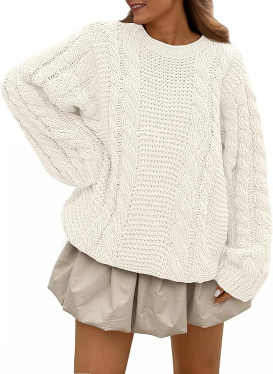 Trendy Queen Cable Knit Oversized Sweaters Womens Cozy Pullover Sweater Fall Winter Clothes | Amazon (US)
