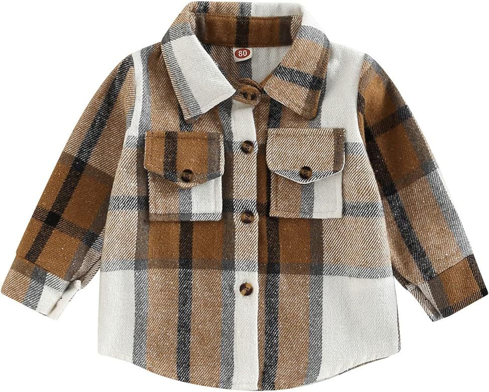 Cbsdezanos Toddler Baby Boy Girl Flannel Plaid Shirt Jacket Button Down Shacket Infant Kid Long S... | Amazon (US)