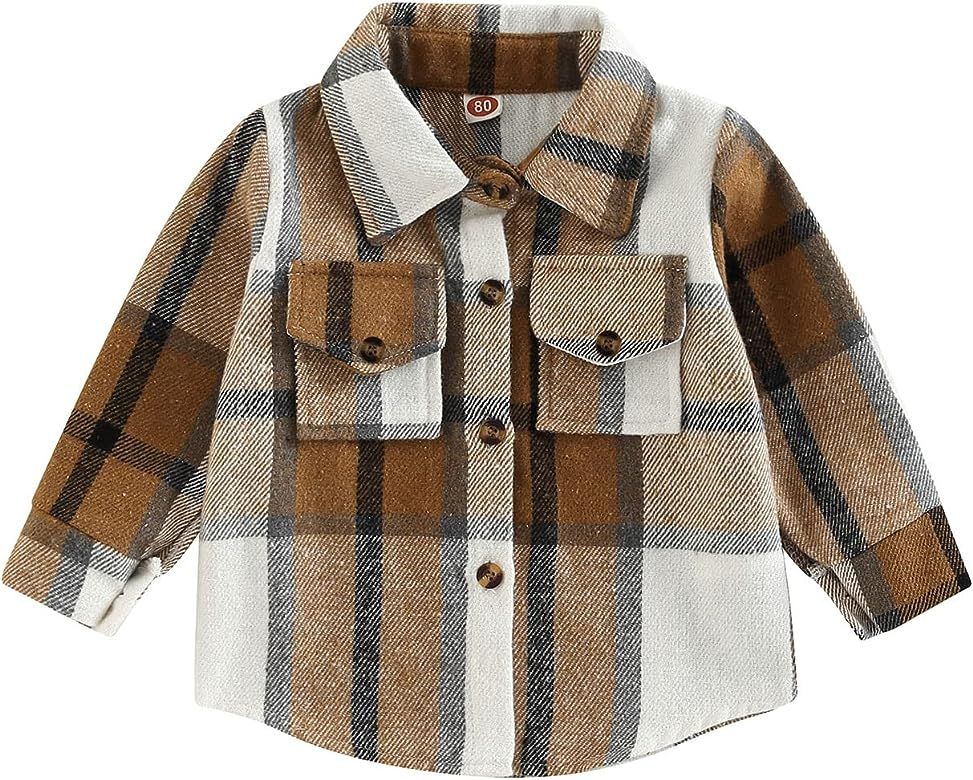 Toddler Baby Boys Girl Long Sleeve Plaid Button Down Shirt Jacket Little Kids Flannel Lapel Shacket  | Amazon (US)