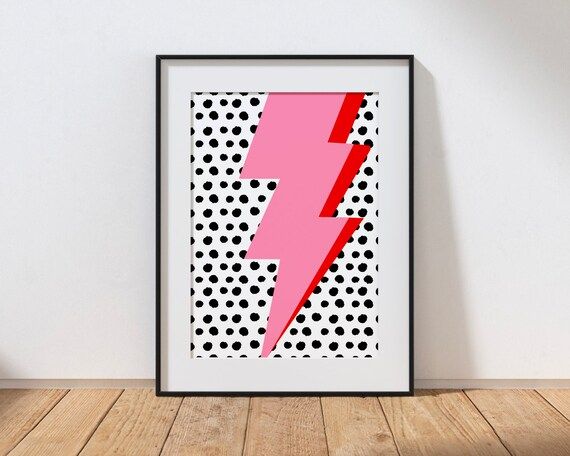 Lightning Bolt Art Print, Bright Colourful Wall Decor, Dalmatian Spot Animal Print Art, Pink Home... | Etsy (US)