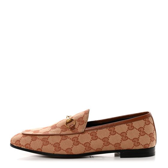 Canvas GG Monogram Horsebit Womens Jordaan Loafers 38 Beige Ruggine Rust | FASHIONPHILE (US)