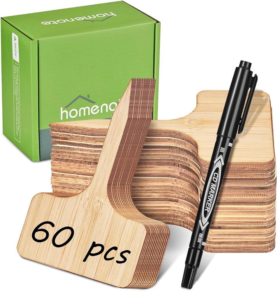 Homenote Bamboo Plant Labels 60Pcs Plant Tags for Seedlings T-Type Plant Tags for Plants Outdoor ... | Amazon (US)