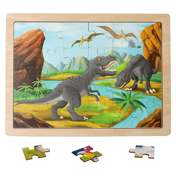 Wooden Dinosaur Puzzles for Kids Ages 3-5.4 Packs 24 PCs Jigsaw Puzzles Preschool Educational Bra... | Walmart (US)