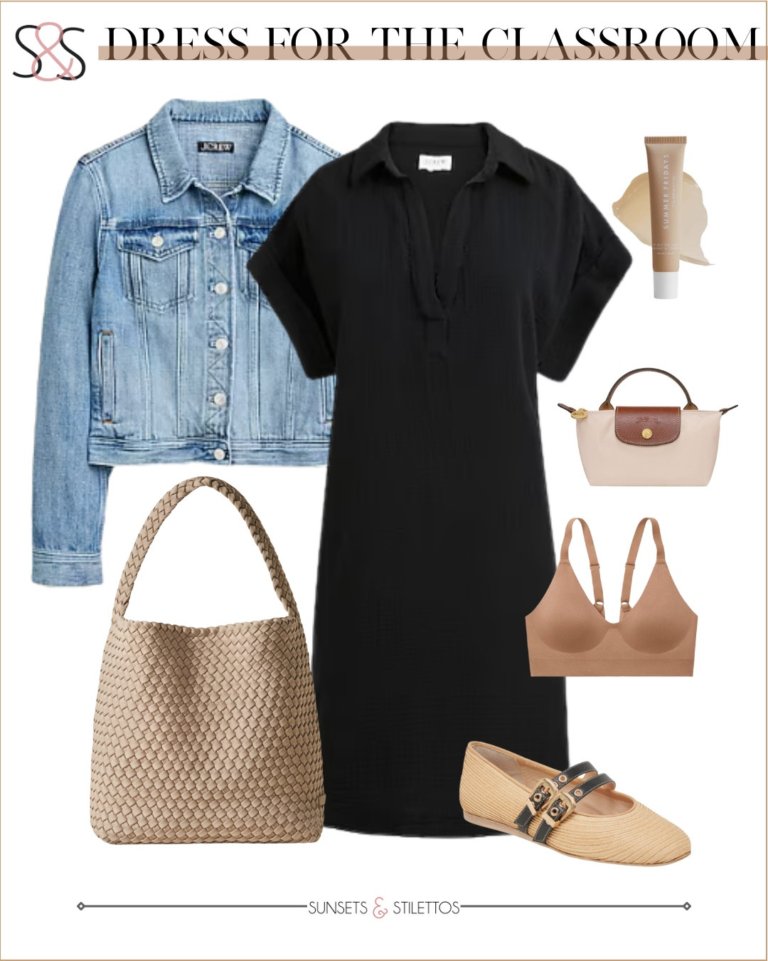 This dress is a classroom go-to. Comfy and cool for long days on your feet. Just add a denim jacket and a few neutral staples for an easy pulled-together look

Sunsets and Stilettos teacher outfit spring dress look work outfit ideas denim jacket spring flats classroom style black dress spring outfit neutral accessories

#LTKWorkwear #LTKOver40 #LTKSeasonal
