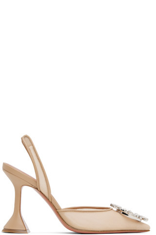 Amina Muaddi - Beige Begum Mesh Sling 95 Heels | SSENSE