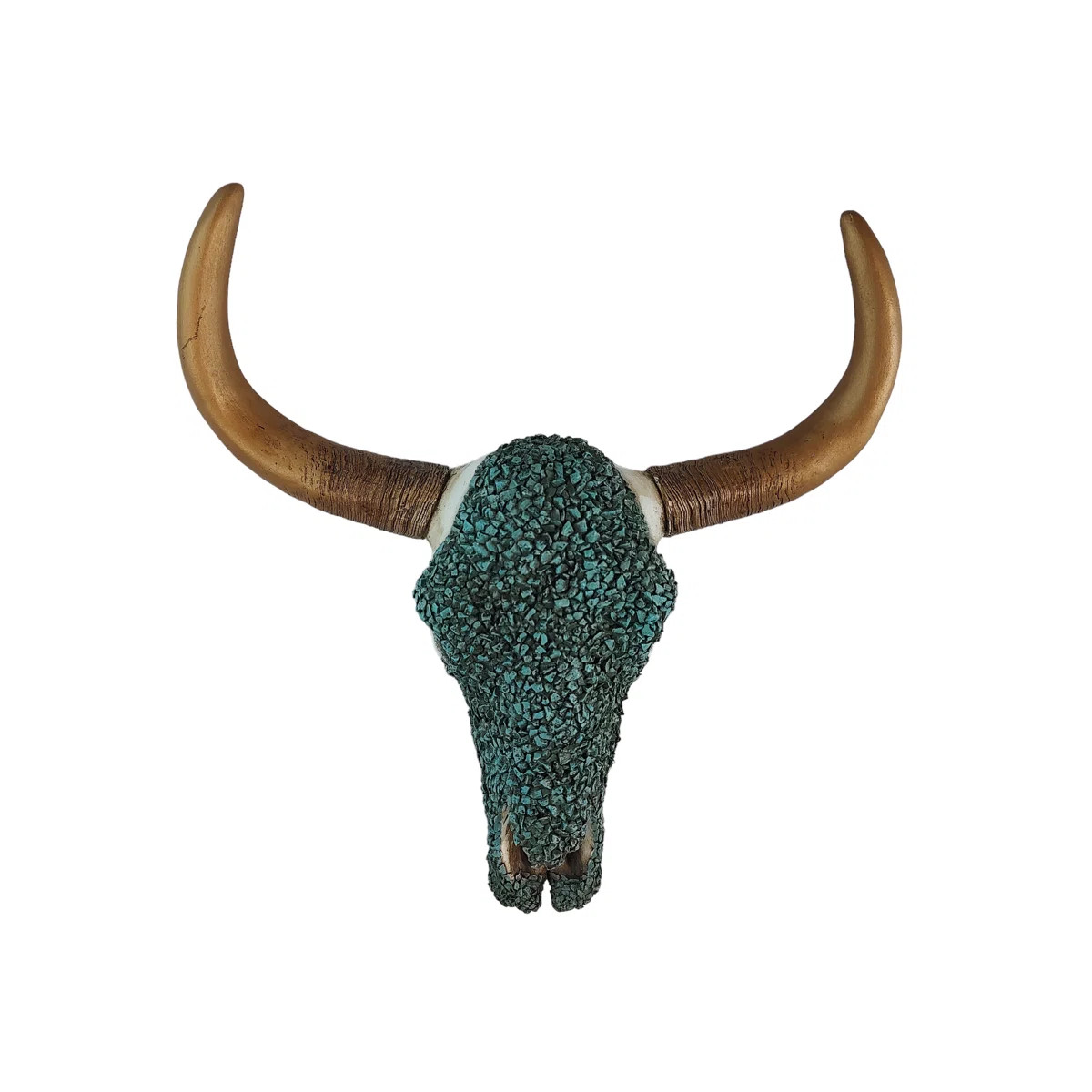 Resin Southwestern Wall Decor Turquoise Cow/Bison Skull with Gold-Tone Horns Design | Wayfair North America