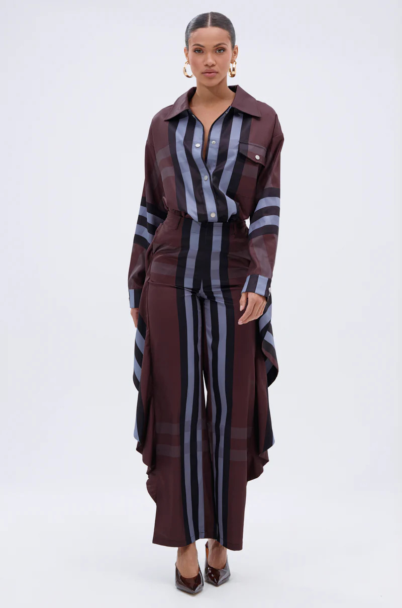 AKIRA Luxury Life Plaid Palazzo Pants | Brown | Size 1X | AKIRA