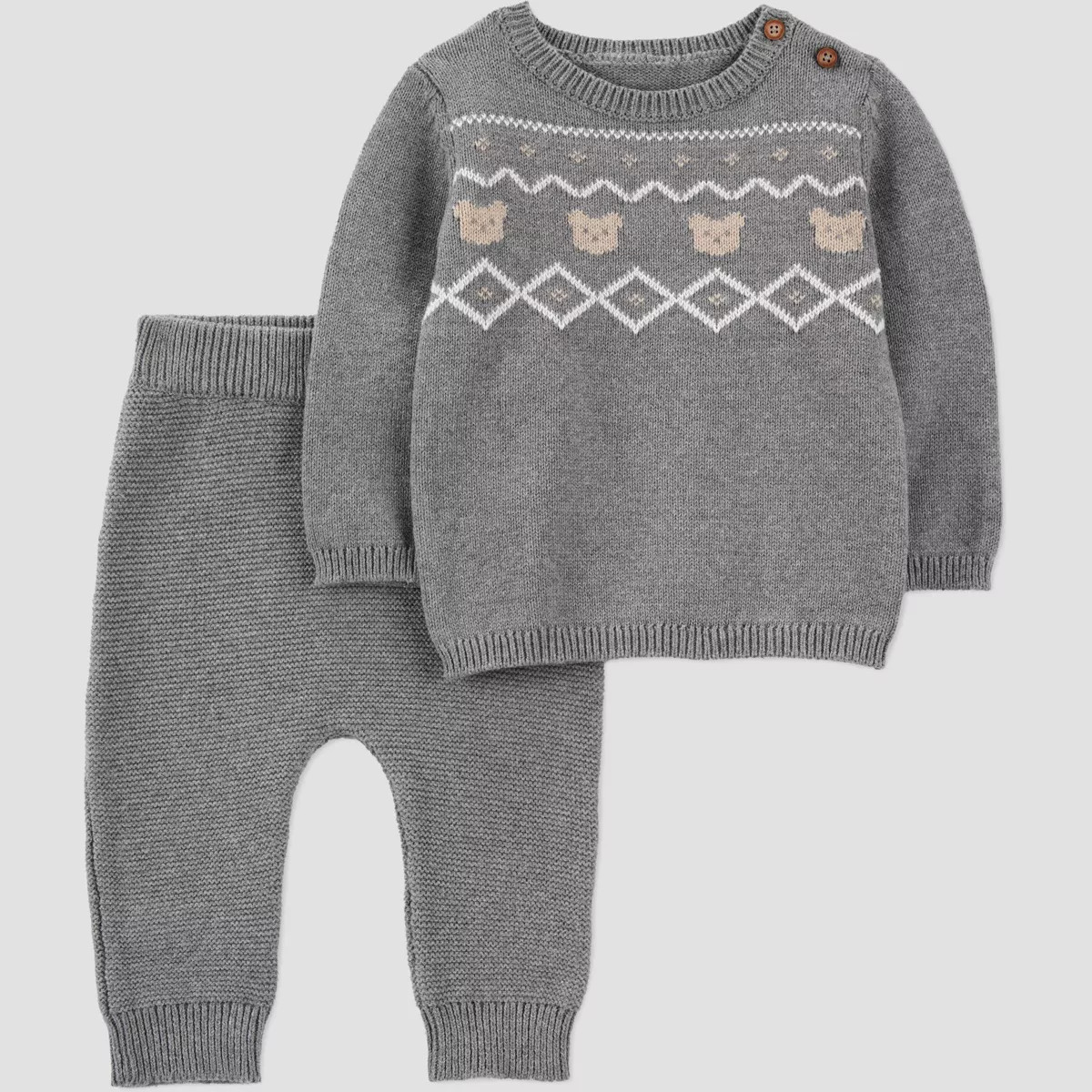 Carter's Just One® You Baby Boys' 3pc Bear Fair Isle Sweater and Pants Set - Gray | Target