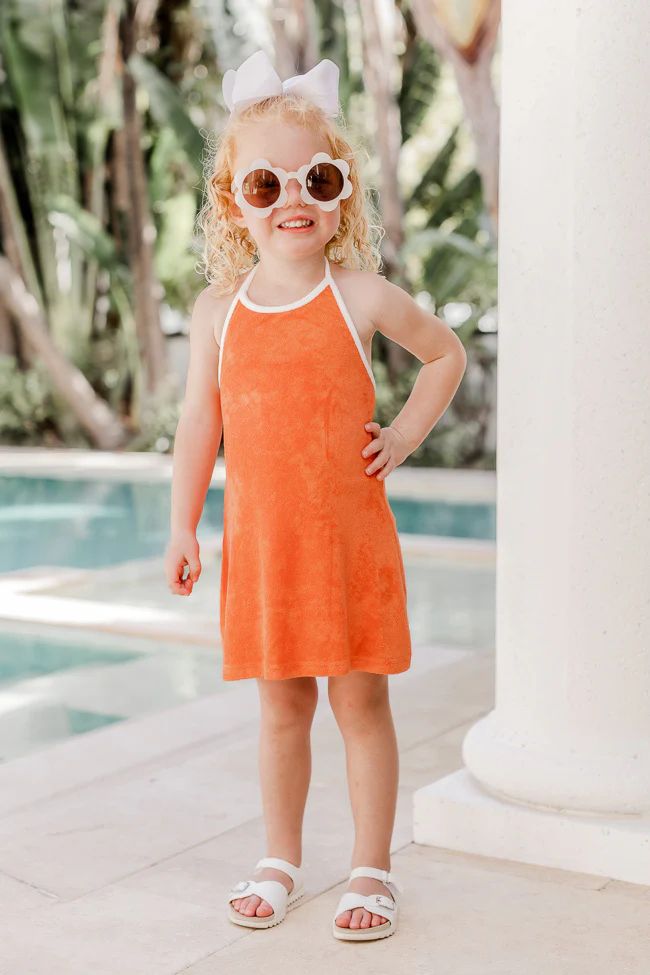 Kid's Reese Orange Terrycloth Halter Dress FINAL SALE | Pink Lily