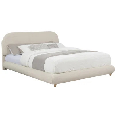 Contemporary Cream Bed With Soft Fleece Upholstery And Wood Frame, Queen-size, Includes Side Rails, Suitable For Bedroom Decor Queen-size Design, Upho | Wayfair North America