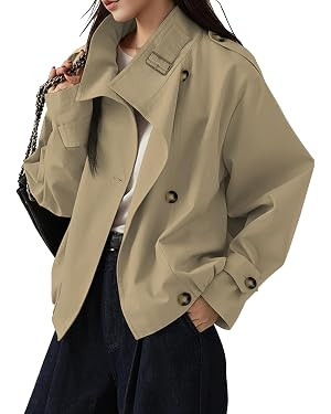 Megfie Jackets for Women Trendy Vintage Trench Coat Turtleneck Crop Jackets with Pockets | Amazon (US)