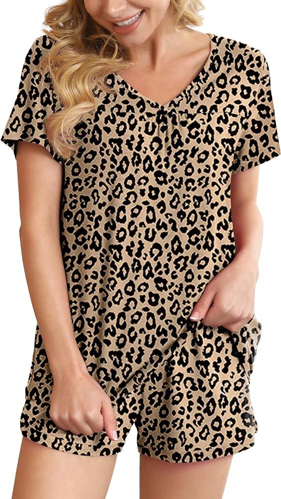 POKWAI Women's Pajamas Sets Summer Short Sleeve Sleepwear Nightwear | Amazon (US)