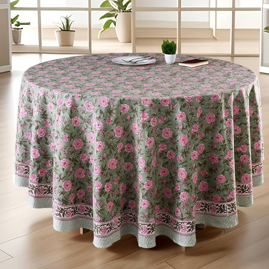 CPC Round Tablecloth- Cotton Indian Block Print Tablecloth -Handmade Printed Washable Cotton Tabl... | Amazon (US)
