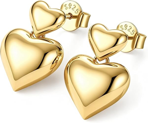 JustBeingCute Heart Stud Earrings 14K Gold Plated 925 Sterling Silver Posts | Amazon (US)