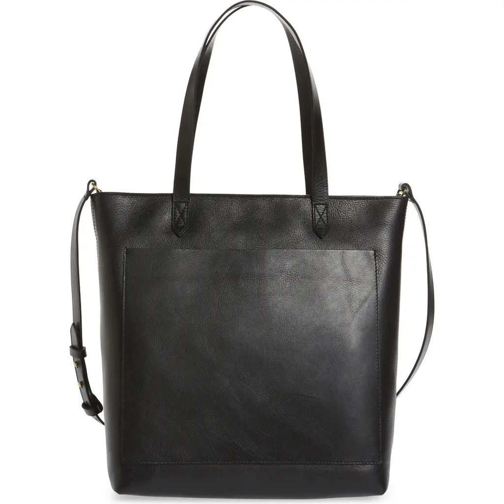 Madewell The Zip-Top Medium Transport Leather Tote in True Black at Nordstrom Rack | Nordstrom Rack